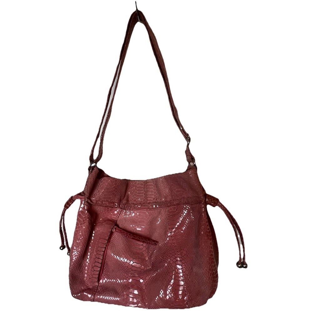 PERLINA Snake Pattern Pink Leather Shoulder Hobo Tote Cross Body Purse